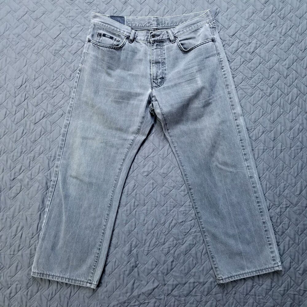 Hugo Boss Jeans Mens‎ 36x28 Gray Straight Fit Dark Wash American Denim